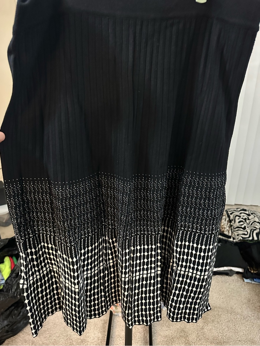 Black Midi Skirt with Monochrome Geo Hem